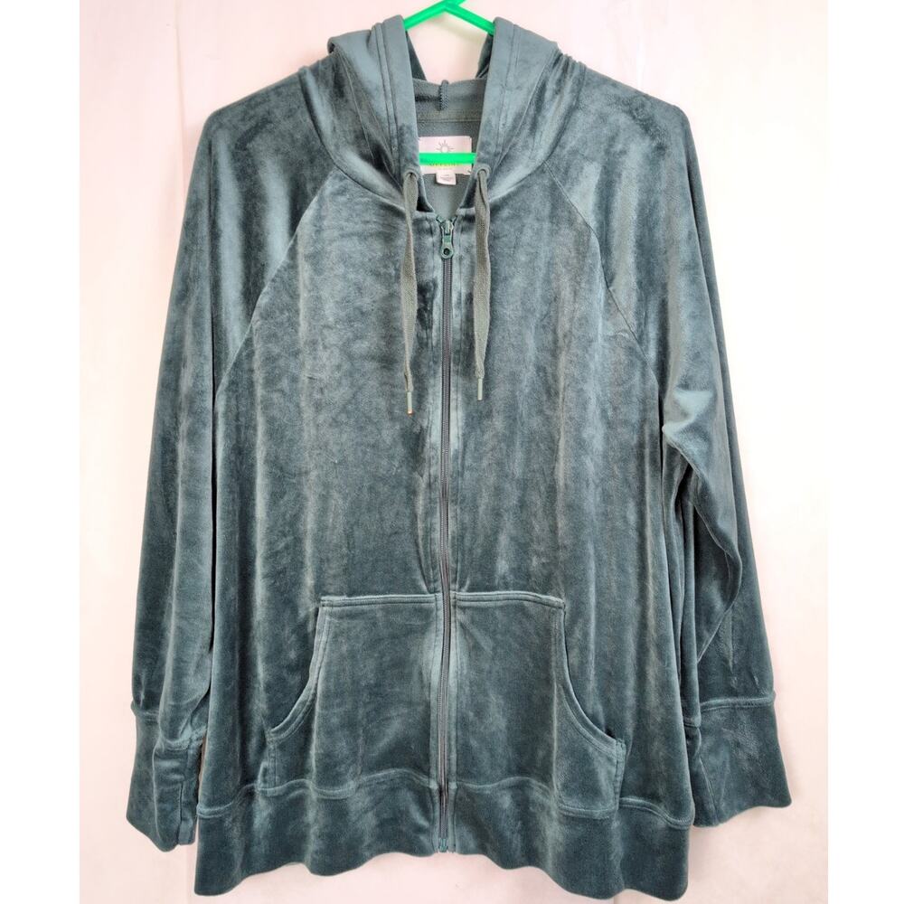 Offline by Aerie green velour full zip hooded track jacket Size L Y2K Comfycore